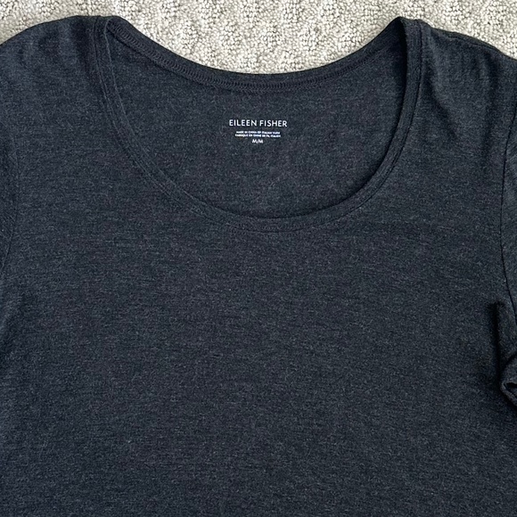 Eileen Fisher Stretch Jersey Long Sleeve Top Charcoal Med Casual Cozy Soft NWT - Picture 2 of 12